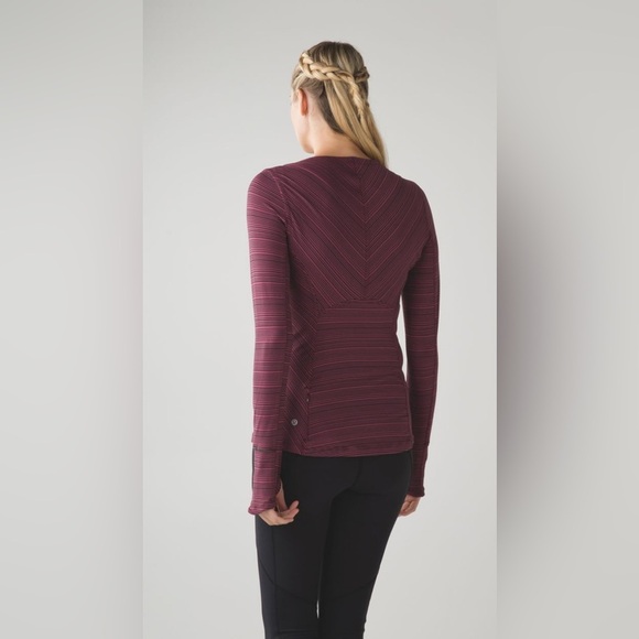 Lululemon Stripe Wine Berry Black Kanto Catch Me LS Thumbhole Slim Rulu Top SZ 6 - Picture 7 of 13